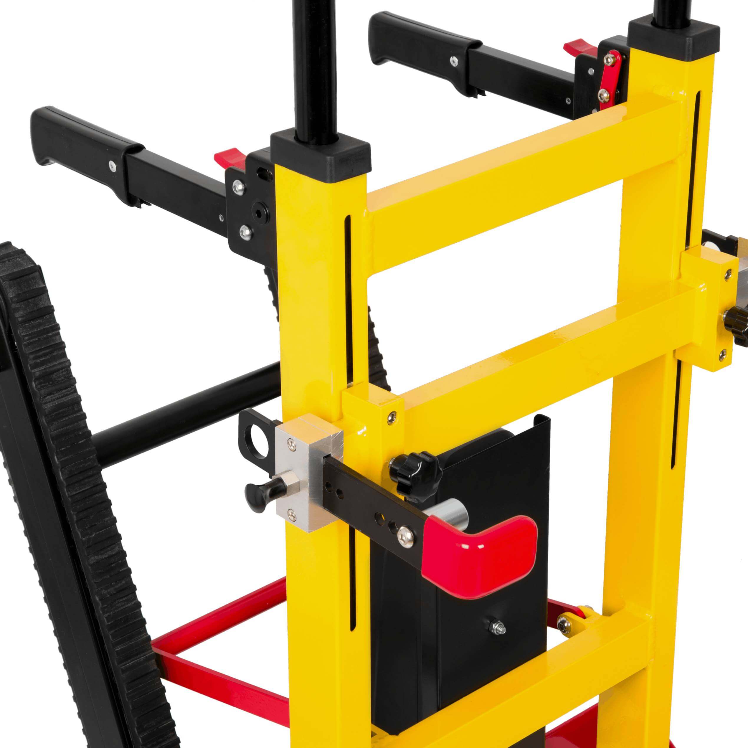 Regulacja szerokości – krzesło ewakuacyjne elektryczne Mechanizm regulacji szerokości szyn w krześle ewakuacyjnym elektrycznym do wózków inwalidzkich.